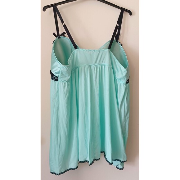 Cacique Intimates‎ Plus Size 22/24 Aqua Blue Satin & Mesh Lace Babydoll Lingerie - Picture 3 of 9